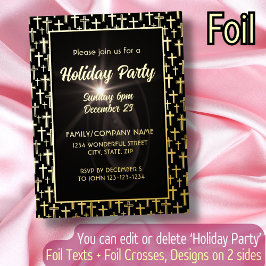 Modern Elegant Zwart en Goud Kruist Script Font Folie Uitnodiging Briefkaart