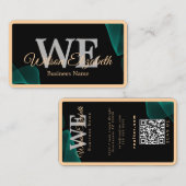 Modern elegant zwart en goud QR-code met monogram Visitekaartje (Voorkant / Achterkant)