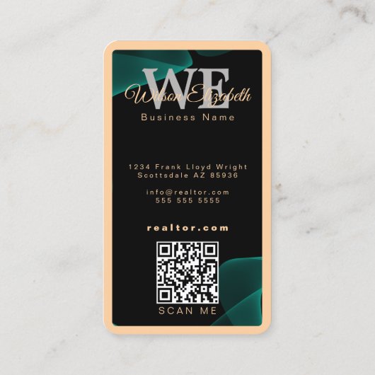 Modern elegant zwart en goud QR-code met monogram Visitekaartje (Achterkant)