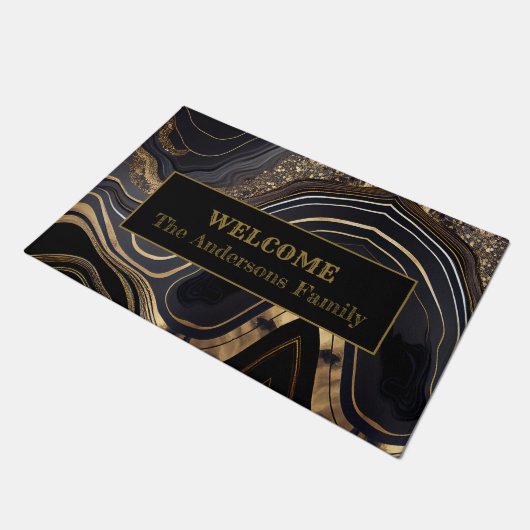 Modern elegant zwart en goud welkom deurmat (Schuin)