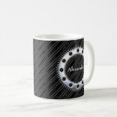 Modern Elegant zwart en grijs gestreept Koffiemok (Voorkant rechts)