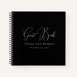 Modern Elegant Zwart en Wit Trouwgastenboek Notitieboek