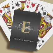 Modern Elegant Zwart Geborsteld Metaal Goud Monogr Pokerkaarten