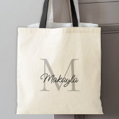 Modern Elegant Zwart Gepersonaliseerd Monogram Tote Bag