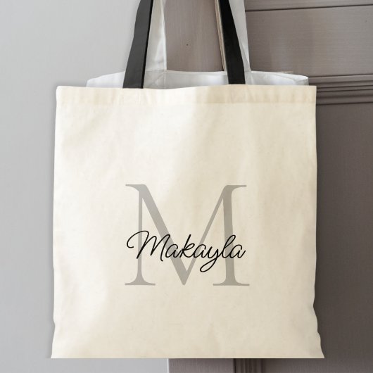 Modern Elegant Zwart Gepersonaliseerd Monogram Tote Bag