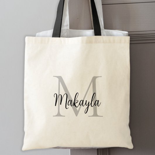 Modern Elegant Zwart Gepersonaliseerd Monogram Tote Bag