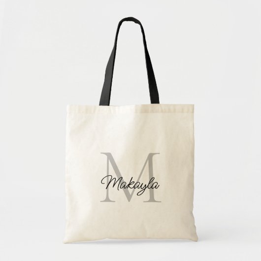 Modern Elegant Zwart Gepersonaliseerd Monogram Tote Bag (Voorkant)