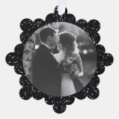 Modern Elegant Zwart Glitter Foto Kerstmis Ornament Kaart (Voorkant)