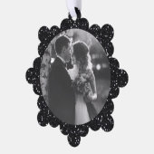 Modern Elegant Zwart Glitter Foto Kerstmis Ornament Kaart (Links)