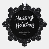 Modern Elegant Zwart Glitter Foto Kerstmis Ornament Kaart (Achterkant)