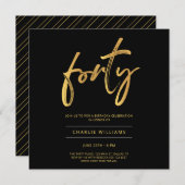 Modern Elegant Zwart Goud 40e Verjaardag Uitnodigi Kaart (Voorkant / Achterkant)