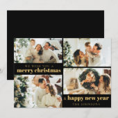 Modern Elegant Zwart Goud 4 Foto Kerstmis Feestdagenkaart (Voorkant / Achterkant)