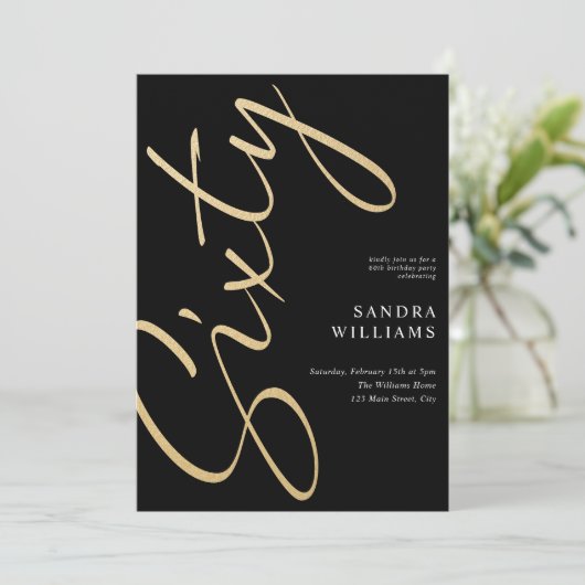 Modern Elegant Zwart Goud 60e Verjaardag Kaart (Staand voorkant)