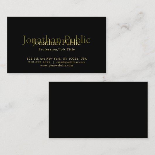 Modern Elegant Zwart & Goud Artistiek Plain Trendy Visitekaartje (Voorkant / Achterkant)