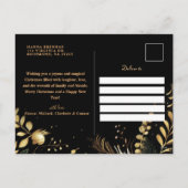 Modern Elegant Zwart Goud Botanische Kerstmis Feestdagenkaart (Achterkant)