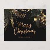 Modern Elegant Zwart Goud Botanische Kerstmis Feestdagenkaart (Voorkant)