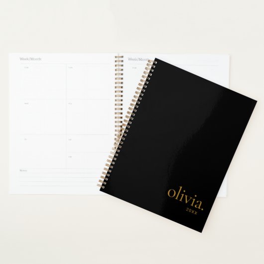 Modern Elegant Zwart Goud Eenvoudig Monogram Naam Planner (Display)