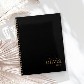 Modern Elegant Zwart Goud Eenvoudig Monogram Naam Planner