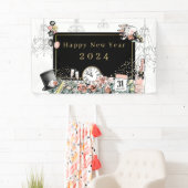 Modern Elegant Zwart Goud Gelukkig Nieuwjaar Party Spandoek (Insitu)