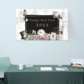 Modern Elegant Zwart Goud Gelukkig Nieuwjaar Party Spandoek (Beurs)