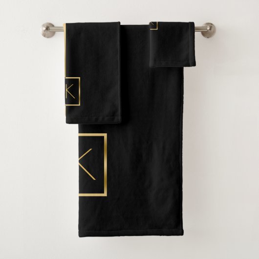Modern Elegant Zwart & Goud Geometrisch Ontwerp Bad Handdoek (Insitu)