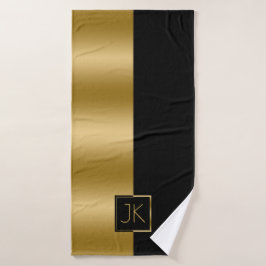 Modern Elegant Zwart & Goud Geometrisch Ontwerp Bad Handdoek
