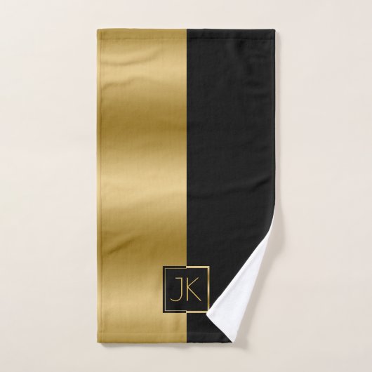 Modern Elegant Zwart & Goud Geometrisch Ontwerp Bad Handdoek (Handdoek)