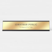 Modern Elegant Zwart Goud Glamoureuze Sjabloon Bureau Naambordje (Voorkant)