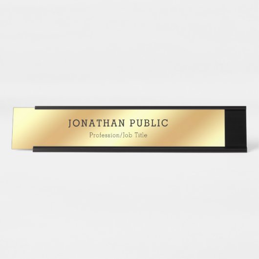 Modern Elegant Zwart Goud Glamoureuze Sjabloon Bureau Naambordje (Voorkant)