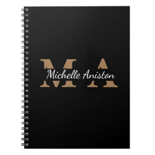 Modern Elegant Zwart Goud Monogram Minimalist Notitieboek