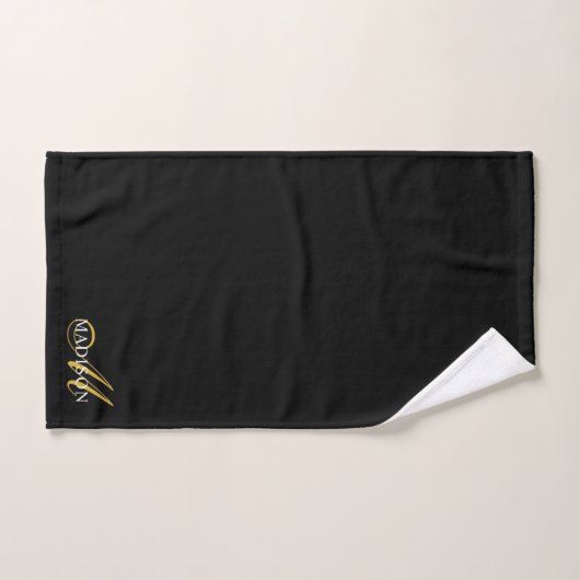 Modern Elegant Zwart Goud Monogram Script Initiaal Bad Handdoek (Handdoek)