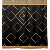 Modern Elegant Zwart Goud Monogram Stijlvol Douchegordijn (Voorkant)