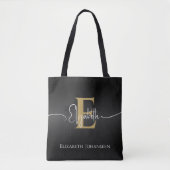 Modern Elegant Zwart Goud Monogrammed Script Naam Tote Bag (Voorkant)