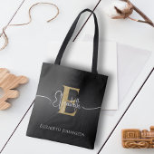 Modern Elegant Zwart Goud Monogrammed Script Naam Tote Bag