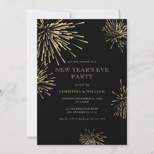 Modern Elegant Zwart Goud Oudejaarsavond Party Kaart (Voorkant)