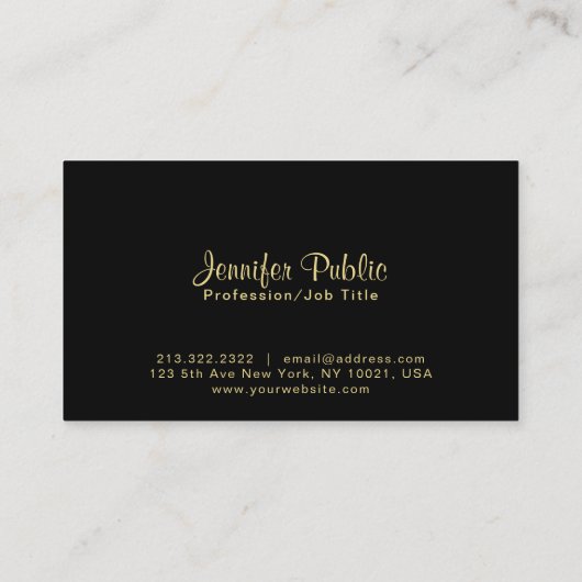 Modern Elegant Zwart Goud Plain Professional Visitekaartje (Achterkant)