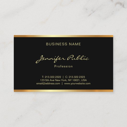 Modern Elegant Zwart Goud Professioneel Handschrif Visitekaartje (Achterkant)
