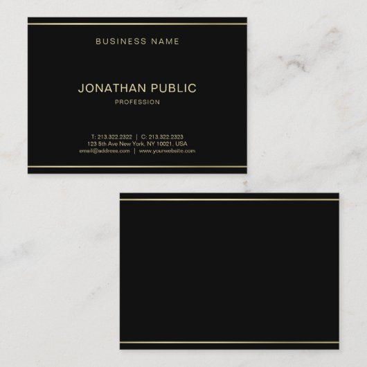 Modern Elegant Zwart Goud Sjabloon Luxe Trendy Visitekaartje (Voorkant / Achterkant)