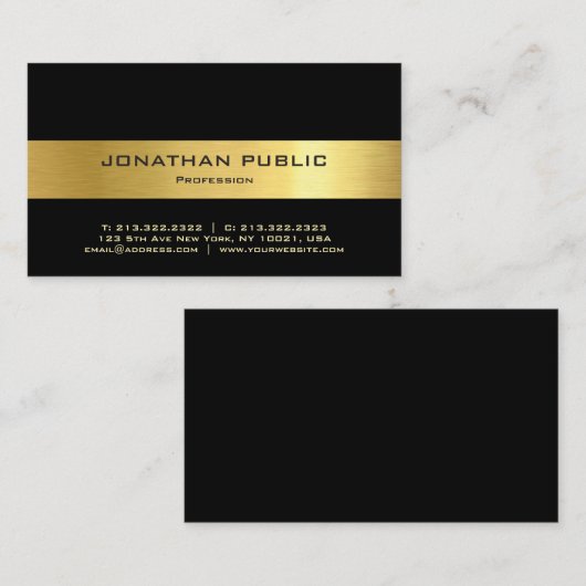 Modern Elegant Zwart Goud Sjabloon Professioneel Visitekaartje (Voorkant / Achterkant)