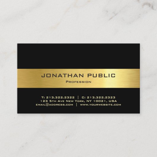 Modern Elegant Zwart Goud Sjabloon Professioneel Visitekaartje (Voorkant)