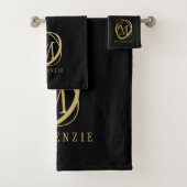 Modern Elegant Zwart Goud Stijlvol Monogram Bad Handdoek (Insitu)