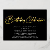 Modern Elegant Zwart & Goud Verjaardagsviering Folie Uitnodiging (Voorkant)