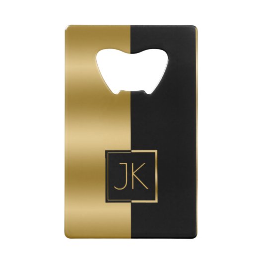 Modern elegant zwart & goudgeometrisch design Zipp Creditkaart Flessenopener (Achterkant)