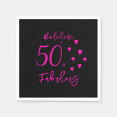 Modern Elegant Zwart Heet Roze Harten 50ste Verjaa Servet (Voorkant)