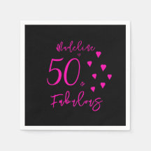 Modern Elegant Zwart Heet Roze Harten 50ste Verjaa
