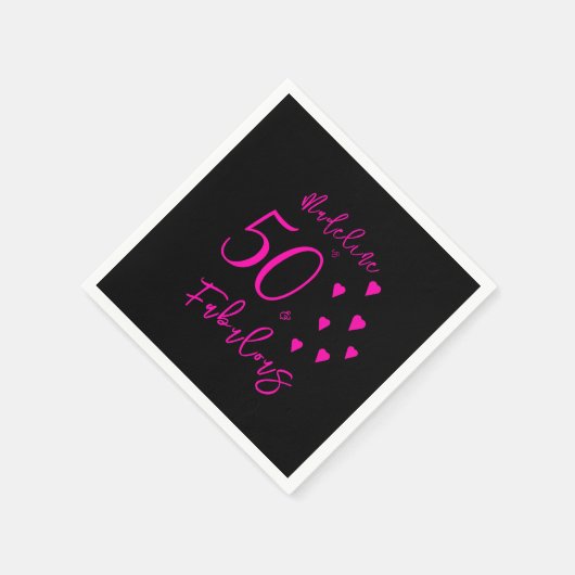 Modern Elegant Zwart Heet Roze Harten 50ste Verjaa Servet (Hoek)