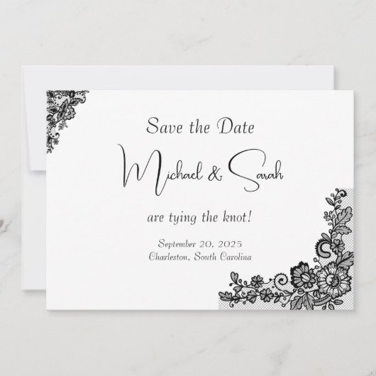 Modern Elegant Zwart Kant Save the Date Kaart (Voorkant)