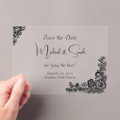 Modern Elegant Zwart Kant Save the Date Kaart Acryl Uitnodigingen (Insitu (Draagbaar))
