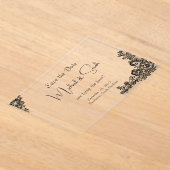 Modern Elegant Zwart Kant Save the Date Kaart Acryl Uitnodigingen (Laagn)