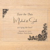 Modern Elegant Zwart Kant Save the Date Kaart Acryl Uitnodigingen (Voorkant)